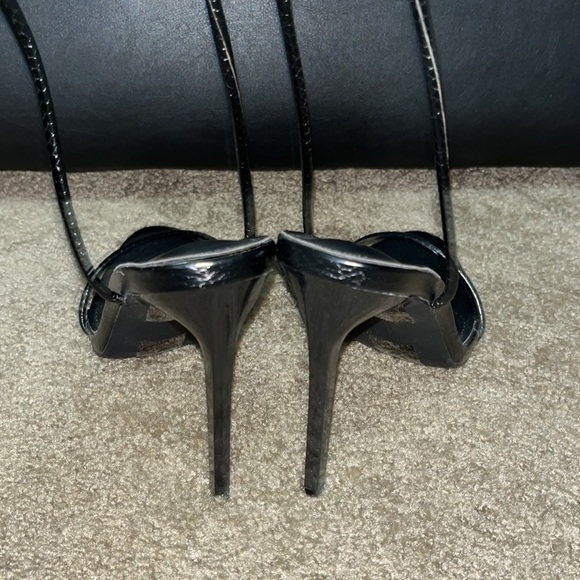 EMILY MILLER TEMPTED BLACK FAUX SNAKE PRINT LACE UP HEELS - Picture 4 of 7